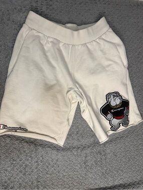 Champion White Athletic Shorts with Bulldog Patch